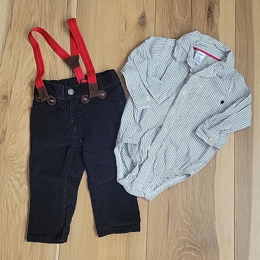 *3/$15*Carter's 12M 2pc Boys Set! Corduroy Pants w/suspenders & long sle…